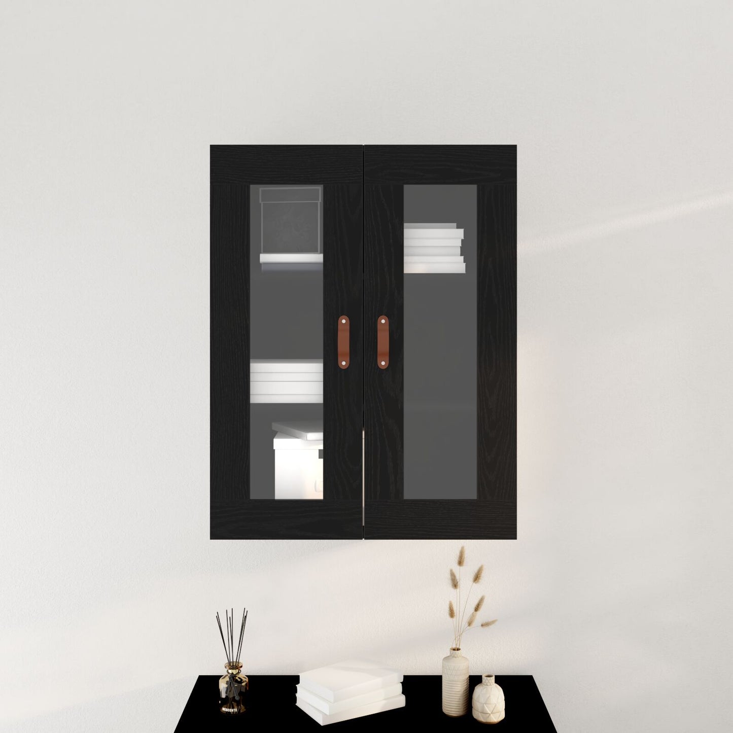 Væghængt Skab med Glasdøre Sort Eg 69,5x34x90 cm