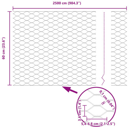 Hegn stolper 11 stk U-kanal Grå 60 cm Stål, vidaXL Sekskantet hegn Grå 0,6x25 m Stål