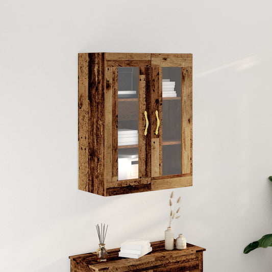 Væghængt Skab med Glasdøre Gammelt Træ 69,5x34x90 cm
