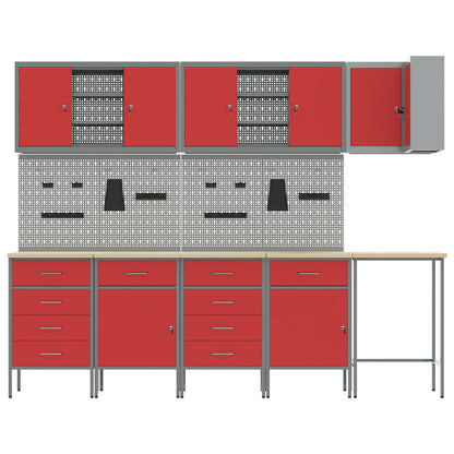 12-delt arbejdsbænk- og pegboard sæt i rød MDF og metal
