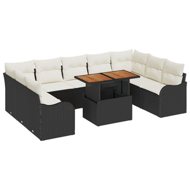 10 dele havesofa sæt med puder sort poly rattan, vidaXL 2-personers havesofa med opbevaring og puder sort poly rattan