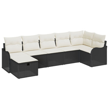 7-delt havesofa sæt med puder sort poly rattan, vidaXL 2-personers havesofa med puder sort poly rattan