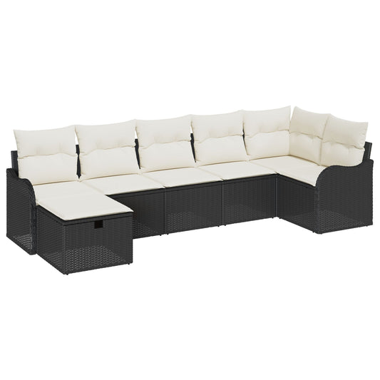 7-delt havesofa sæt med puder sort poly rattan, vidaXL 2-personers havesofa med puder sort poly rattan