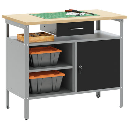 Arbejdsbænk med låsbar dør Sort 100x55x85 cm Stål