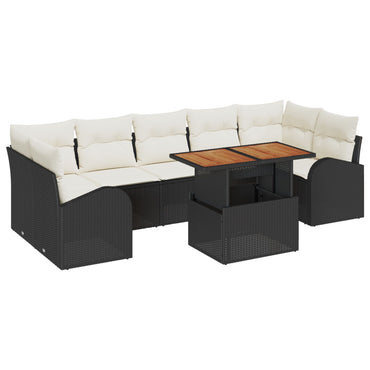 8 Delers Havesofa Sæt med Puder Sort Poly Rattan, vidaXL 2-Personers Havesofa med Opbevaring & Puder Sort Poly Rattan