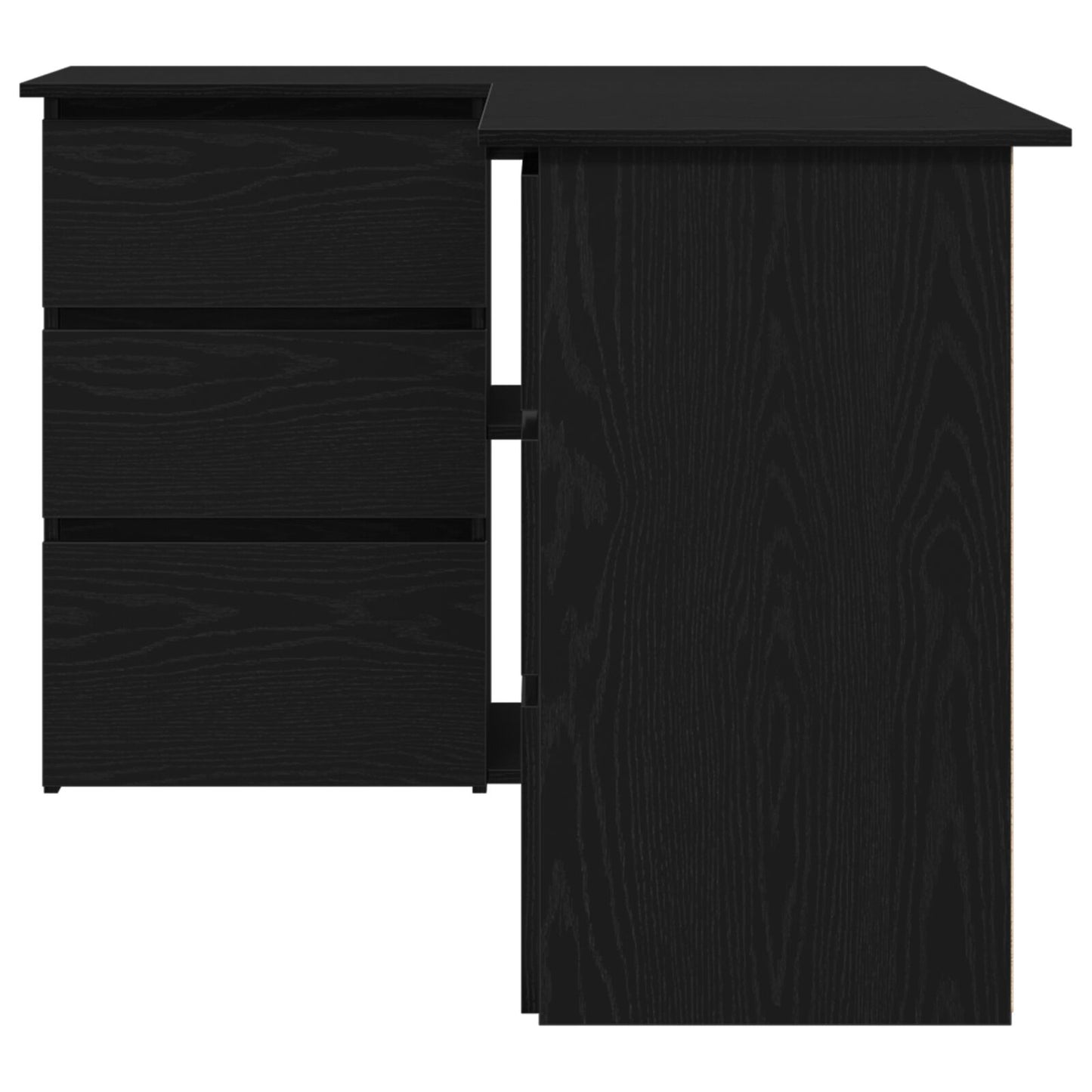 Hörnskrivbord i svart ek, 145x100x76 cm, tillverkat av parkettträ