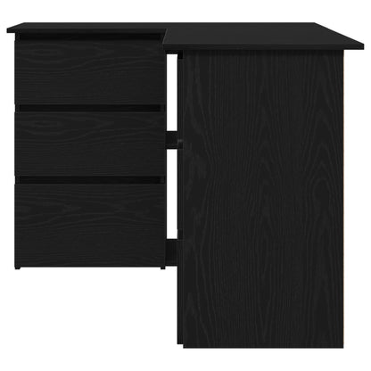 Hörnskrivbord i svart ek, 145x100x76 cm, tillverkat av parkettträ