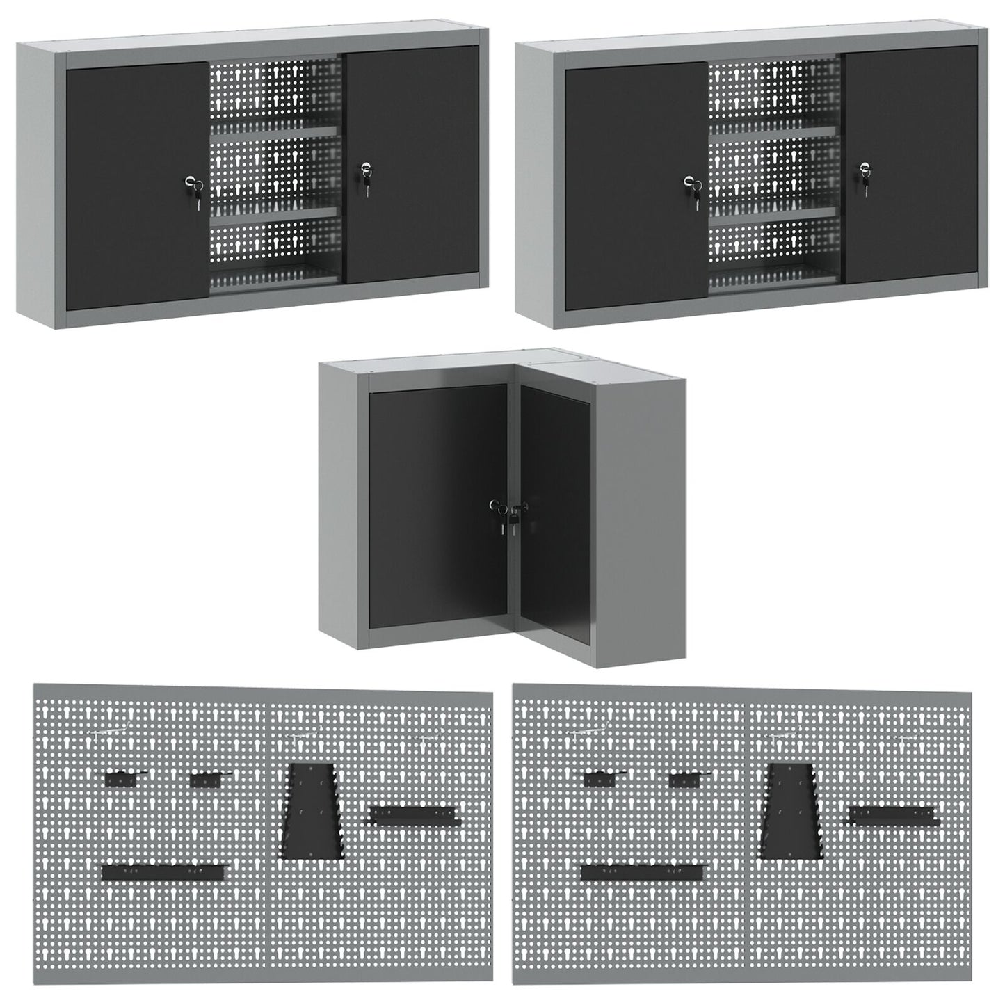 12 Stk Arbejdsbænk og Pegboard Sæt Sort MDF og Metal