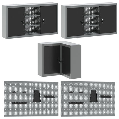 12 Stk Arbejdsbænk og Pegboard Sæt Sort MDF og Metal