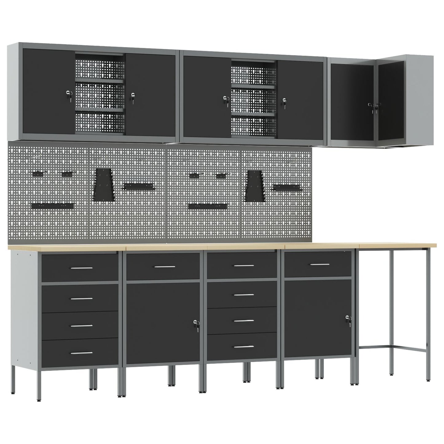 12 Stk Arbejdsbænk og Pegboard Sæt Sort MDF og Metal