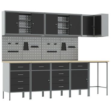 12 Stk Arbejdsbænk og Pegboard Sæt Sort MDF og Metal