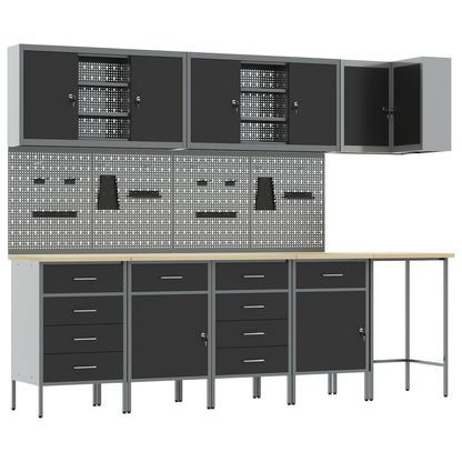 12 Stk Arbejdsbænk og Pegboard Sæt Sort MDF og Metal