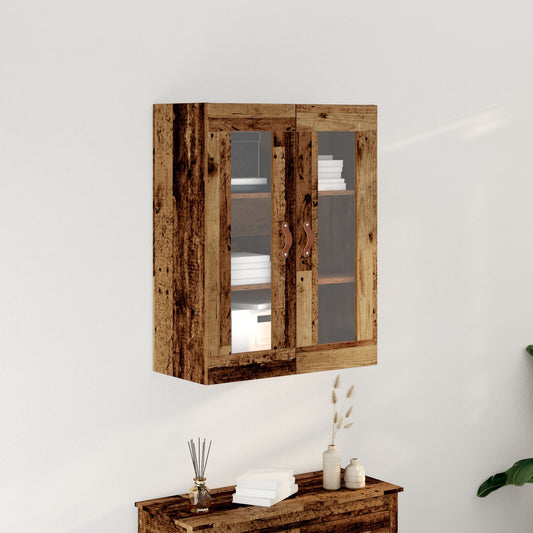 Vægmonteret Skab med Glasdøre Gamle Træ 69,5x34x90 cm