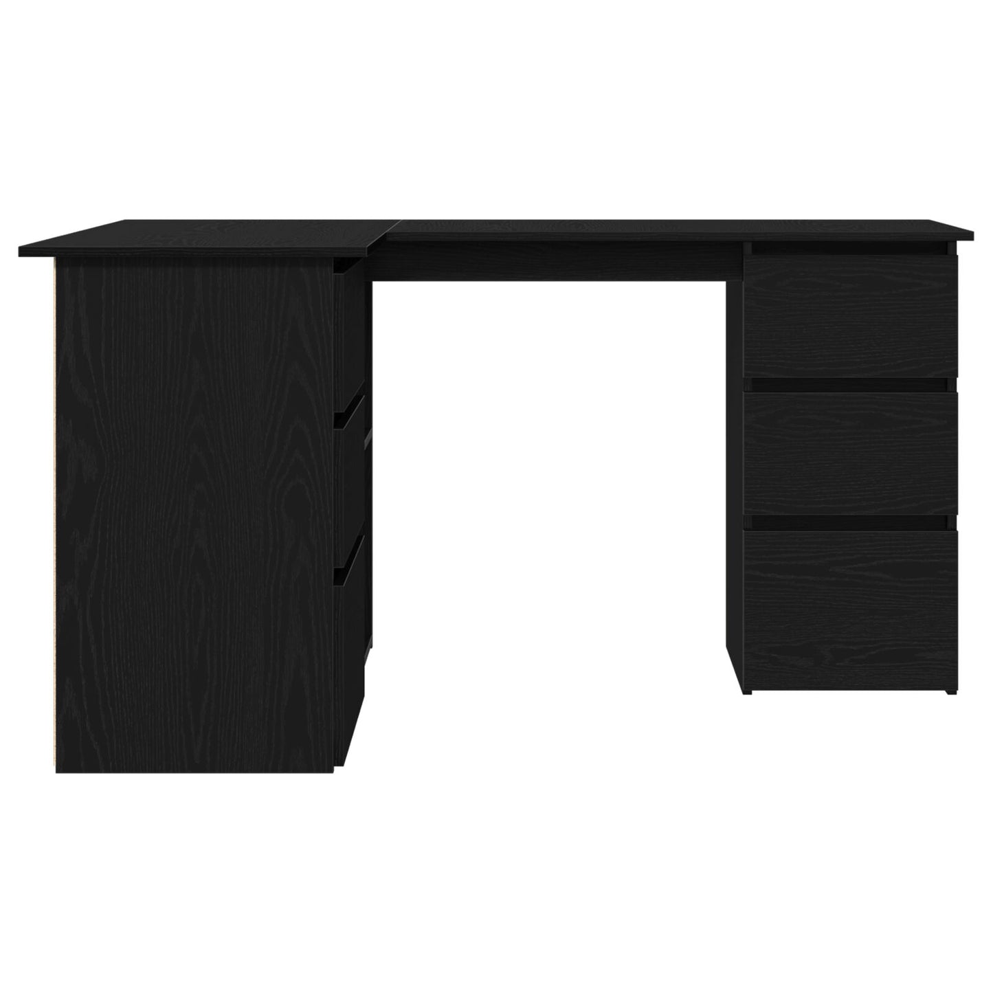 Hörnskrivbord i svart ek, 145x100x76 cm, tillverkat av parkettträ