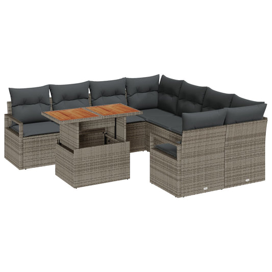 9 dele havesofa sæt med puder grå poly rattan, vidaXL 2-personers havesofa med opbevaring og puder grå poly rattan