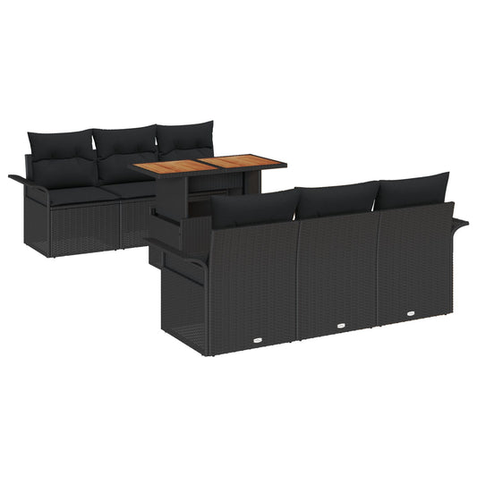 7-delers havesofa sæt med puder, sort poly rattan, vidaXL 2-personers havesofa med opbevaring & puder, sort poly rattan