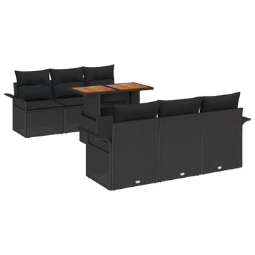 7-delers havesofa sæt med puder, sort poly rattan, vidaXL 2-personers havesofa med opbevaring & puder, sort poly rattan
