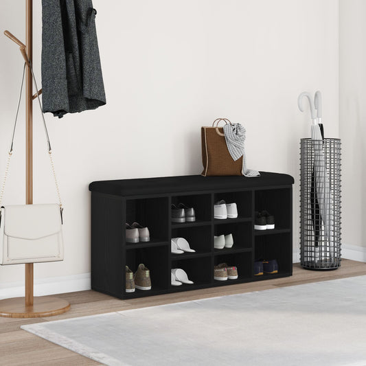 Opbevaringsbænk Sort Eg 100x30x48 cm Konstrueret Træ
