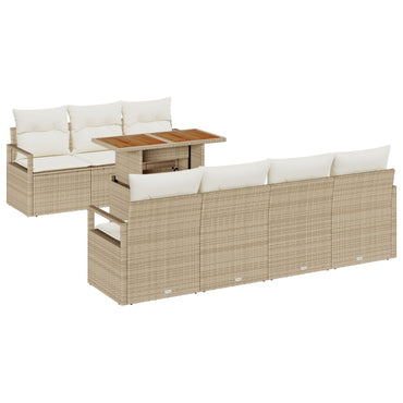 8 Delers Havesofa Sæt med Hynder Beige Poly Rattan, vidaXL 2-personers Havesofa med Opbevaring & Hynder Beige Poly Rattan