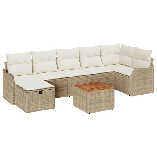 8 Stykker Havesofa Sæt med Puder Beige Poly Rattan, vidaXL 2-personers Havesofa med Puder Beige Poly Rattan