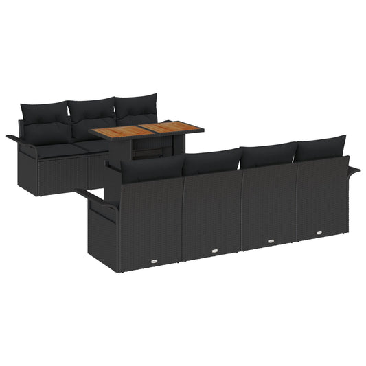 8 Dele Havesofa Sæt med Puder Sort Poly Rattan, vidaXL 2-personers Havesofa med Opbevaring & Puder Sort Poly Rattan