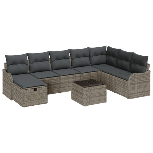 9-delers havesofa sæt med puder grå poly rattan, vidaXL 2-personers havesofa med puder grå poly rattan