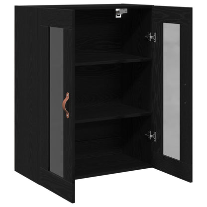Væghængt Skab med Glasdøre Sort Eg 69,5x34x90 cm