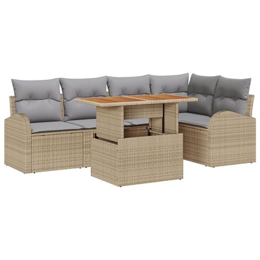 6-delt Havesofa Sæt med Puder Beige Poly Rattan, vidaXL 2-personers Havesofa med Opbevaring & Puder Beige Poly Rattan
