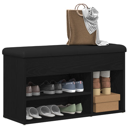 Opbevaringsbænk Sort Egetræ 80x30x45 cm Ingeniørtræ