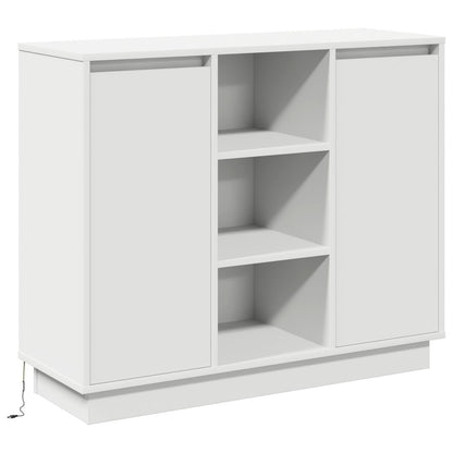 Skab med LED Hvid 90x32x75 cm Syntetisk Træ