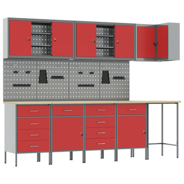 12-delt arbejdsbænk- og pegboard sæt i rød MDF og metal