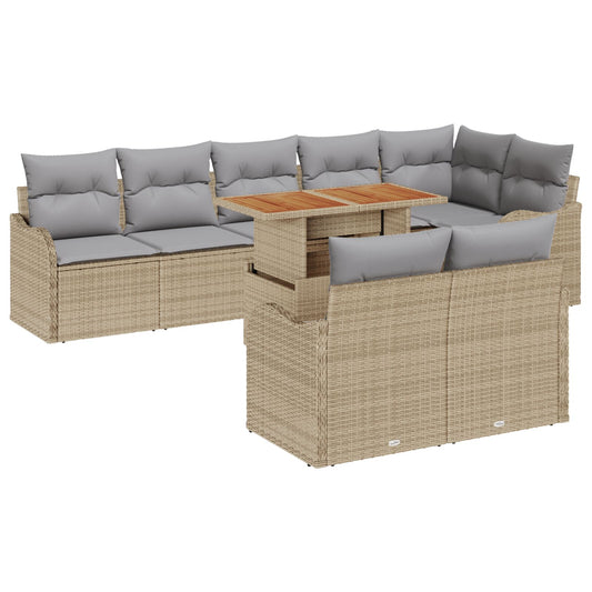 9 Personers Havesofa Sæt med Puder Beige Poly Rattan, vidaXL 2-Personers Havesofa med Opbevaring & Puder Beige Poly Rattan