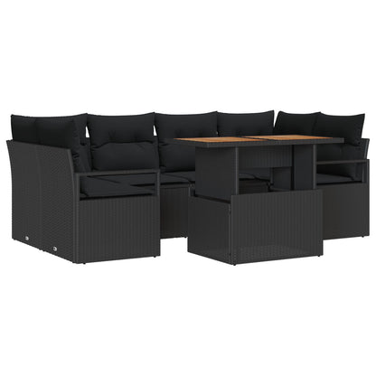 7 Stykke Havesofa Sæt med Puder Sort Poly Rattan, vidaXL 2-Personers Havesofa med Opbevaring & Puder Sort Poly Rattan