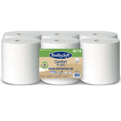 Aftøringsrulle, BulkySoft, M Comfort, 1 lag, hvid, 220mm x 300.00m, kasse a 6 ruller