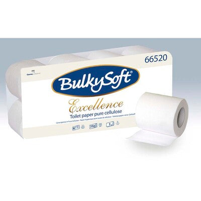 Toiletpapir Bulky Soft Excellence 3-lags hvid 250ark 29m 72rul/kar