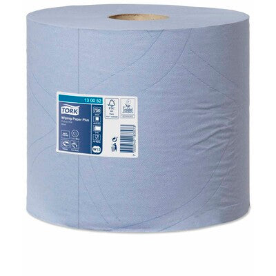 Aftørringspapir Tork Plus W1 2-lags blå 23,5cmx255m 130052 2rl